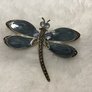 Dragonfly Blue Enamel Brooch Rhinestones